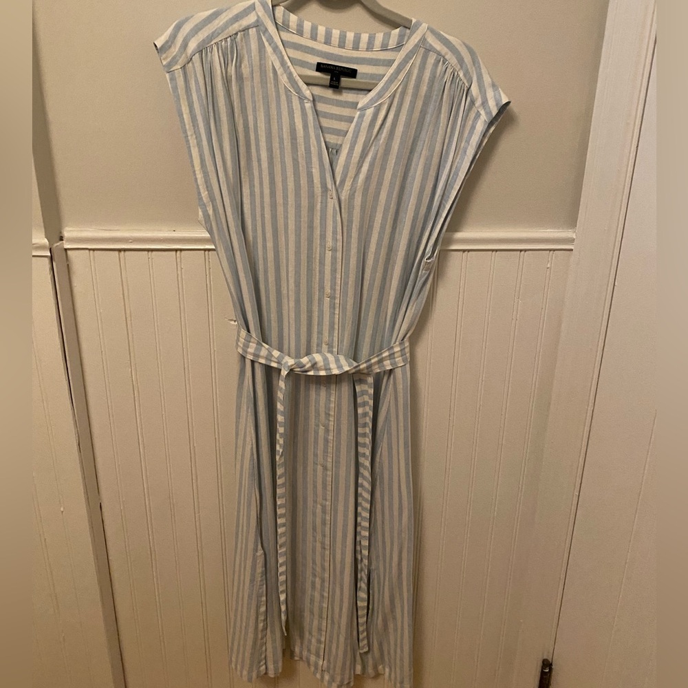 Banana Republic Blue Striped Linen Midi Dress Size Large